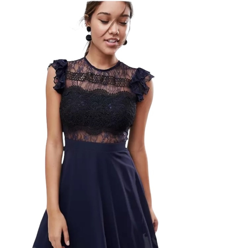 ASOS Lace Midi Dress with Lace Frill Sleeve
